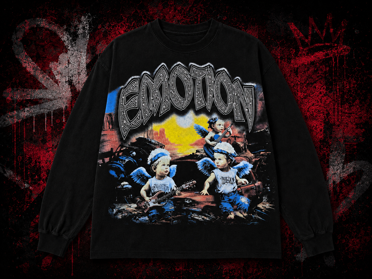 Mixed Emotion Rhinestone Graphic Long Sleeve Tee– Black